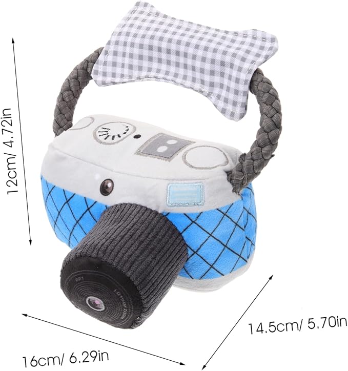 Angoily Dog Chew Toy Camera Shape Squeaky Interactive Puppy Teething Toy for Small Medium Large Dogs Durable Chewing and Teeth Grinding Plaything