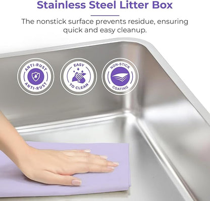 iPrimio XL Stainless Steel Litter Box with Lid - High-Sided Metal Litter Box with Enclosure for Big Cats - Easy to Clean, Rust-Resistant, and Durable - Never Absorbs Odors - 23.5 x 15.5 x 6 in