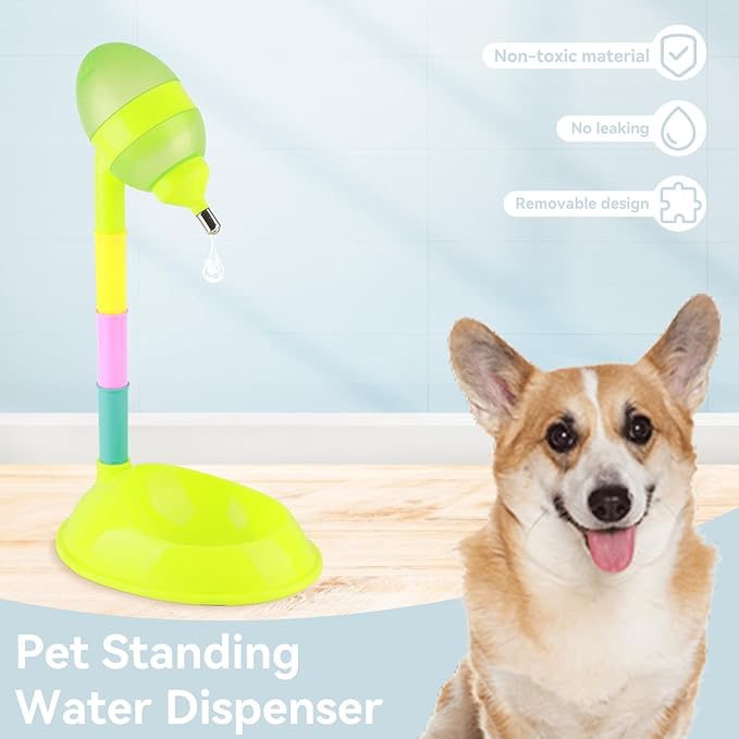Pet Water Bottle Stand, 650ml No Drip Dog Drinking Dispenser with Adjustable Height Automatic Cat & Dog Water Dispenser Bowl Non Slip Pet Fountain for Indoor Use (Green)