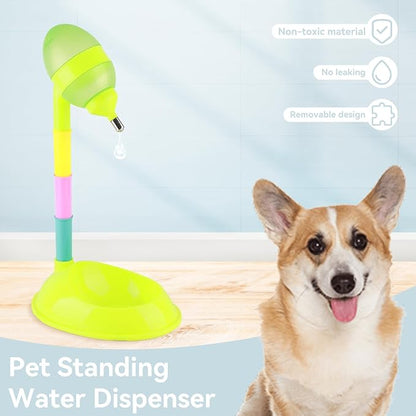 Pet Water Bottle Stand, 650ml No Drip Dog Drinking Dispenser with Adjustable Height Automatic Cat & Dog Water Dispenser Bowl Non Slip Pet Fountain for Indoor Use (Green)