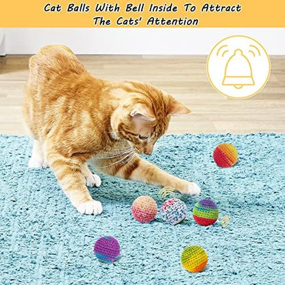 Retro Shaw Cat Toys Balls, Yarn Cat Ball with Bell Inside, Interactive Kitten Toys for Indoor Bored Cats, Handmade Crochet Kitty Ball 12 Pack - Image 3
