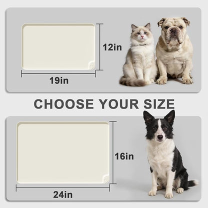 ESTHELLO Waterproof Pet Feeding Mats - Advanced Silicone Dog Food Mat Easy to Clean for Dog & Cat Bowls, 19''X12'' Cream White