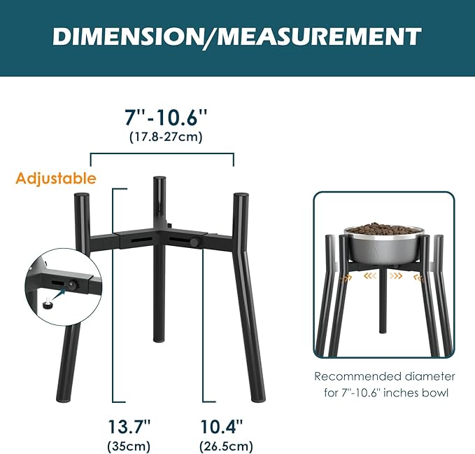 SHAINFUN Adjustable Metal Raised Stand for Large & XL Breeds, Compatible with 7 to 10.6" Wide Bowls, Single Tall Elevated Feeder (Bowl Not Included)