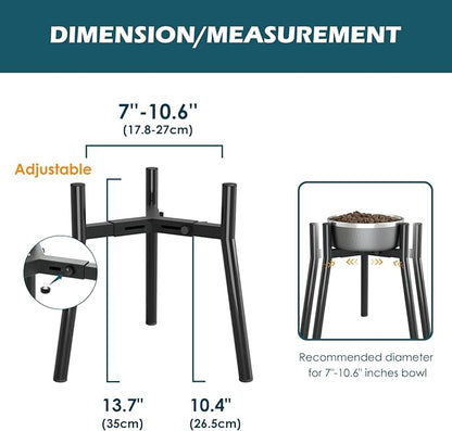 SHAINFUN Adjustable Metal Raised Stand for Large & XL Breeds, Compatible with 7 to 10.6" Wide Bowls, Single Tall Elevated Feeder (Bowl Not Included)