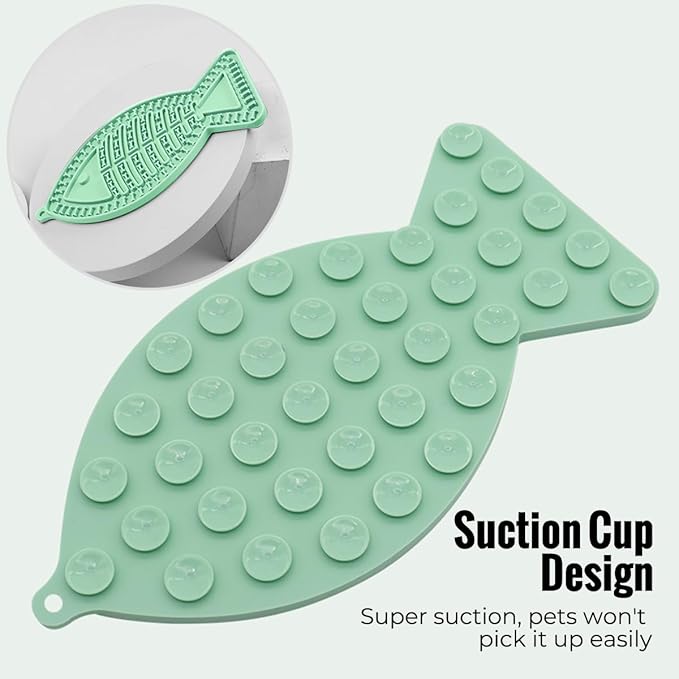 Fish-Shaped Cat Slow Feeders Lick Mat Fun Alternative to a Slow Feed Cat Bowl or Dish Perfect for Food, Treats and Anxiety Reduction (Green)