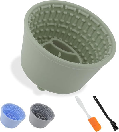 Slow Feeder Dog Bowls, Silicone Dog Lick Bowl with Brush & Scraper, Non-Slip Base Slow Feeder for Anxiety Alleviating & Oral Health, Deep Green