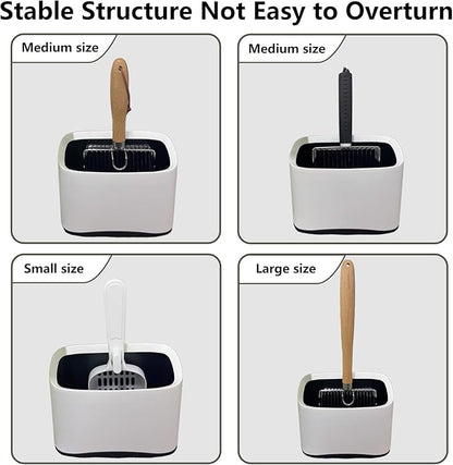 Cat Litter Scoop Holder, Universal Scooper Storage for Any Kitty Shovel, Durable Removable Scoop Stand with 2 Rolls of Garbage Bags, Suitable for Most Metal and Plastic Litter Scooper, White