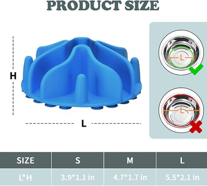 Slow Feeder Dog Bowls Insert, Silicone Slow Feeder Bowl with Strong Suction Cups Perfect for Stainless Steel Glass Ceramic Dog Bowls (Blue, Medium Size)