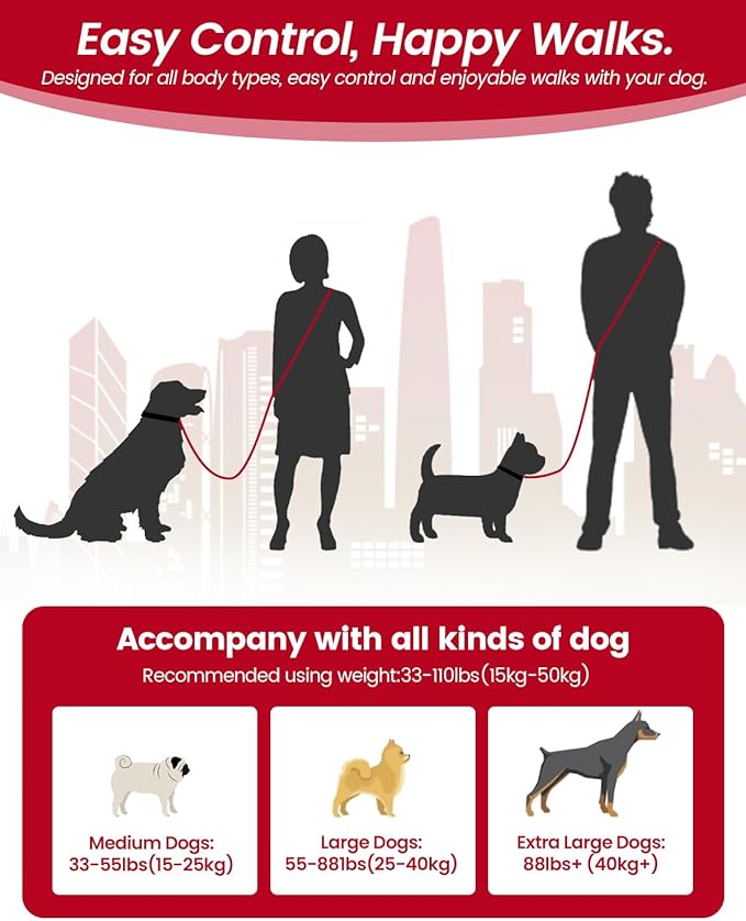 Hands Free Dog Leash, 5.1-8.9Ft Crossbody Long Leash, Waist Dog Belt for Small & Medium Dogs, City Walking & Running Outdoor Hiking &Travel etc. (Black)