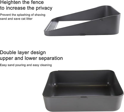 Sfozstra Cats Litter Box Low: Open Sifting Design -Tracking Space Saving - Grey Small Litter Box for Kittens up to 8 lbs