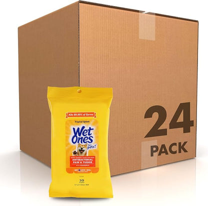 Wet Ones for Pets Paw & Tushie Dog Wipes with Chamomile, Tropical Splash Scent - Cleansing Wipes for Paws and Butt Between Baths with Wet Lock Seal, 30 Count - 24 Pack