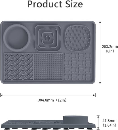 6-in-1 Silicone Pet Feeding Mat,Slow Feeder Bowl with Lick Pad with Non-Slip Suction Base for Cats & Dogs,Healthy Eating,Treat & Water Station,Dishwasher Safe (12x8 Inches)