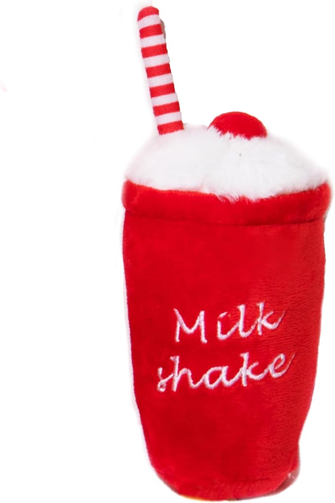 Glow Pups Dog Toys, Squeaky Milkshake Plush Dog Toy for Puppies, Easy to Clean, Promotes Mental Stimulation, Keeps Dog Entertained, Crinkle Sound, Red