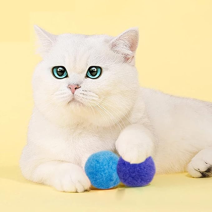 PET SHOW 50pcs 1.5"/3.8cm Cat Toy Balls Soft Kitten Pompon Toys Indoor Cats Interactive Playing Quiet Ball Cats Favorite Toy Assorted 10 Colors