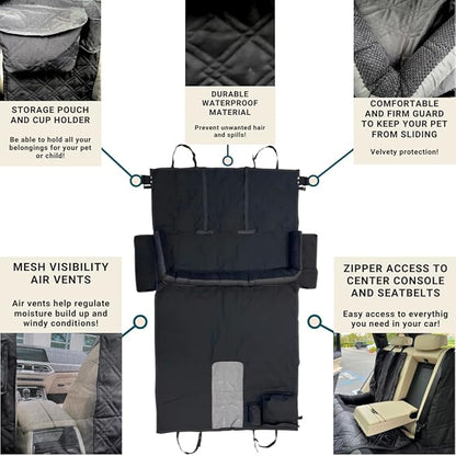 Formosa Covers Premium Heavy Duty Dog Bed Kid Car Back Seat Cover with PetGuard | Waterproof, Fitted Washable Protector, Pet Won't Slide | Zipper for Cup Holder | Fits Truck, SUV, Van, 56" x 94" Black