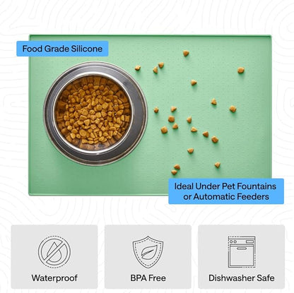 GORILLA GRIP 100% Waterproof Raised Edge BPA Free Silicone Pet Feeding Mat, Dog Cat Food Mats Contain Spills Protects Floors, Placemats for Cats and Dogs Water Bowl, Pets Accessories 32x24 Mint