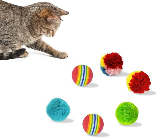 Andiker Mini Cat Ball Toys - 6pcs EVA Foam & Plush Balls, Quiet Indoor Cat Toys for Chew, Chase & Play