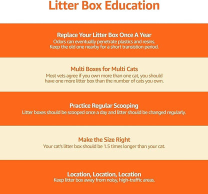 Amazon Basics Large Cat Litter Box with High Sides, Top Entry, Odor Control, Includes Scoop, 20.5 x 14.75 x 14.38 inches, Grey