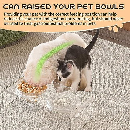 Acrylic Pet Feeder Stand Set for Food Water with 2 Set Glass & Plastic Bowls, Raised Dishes Rack Suitable for Puppies, Kittens and Small Dogs, Clear - Image 3