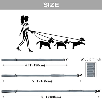 Joytale Dog Leash Heavy Duty for Large Dogs that Pull, Double Handle for Traffic Control, Double-Sided Reflective Leashes for Large Medium Dogs Night Safety, 4FT, Gray