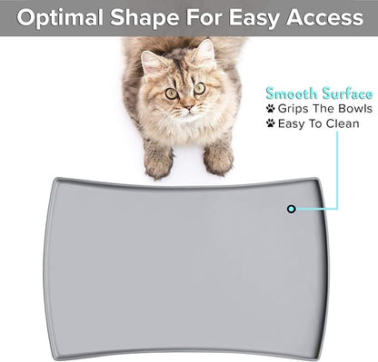 CatGuru Cat Food Mat, Small & Large Pet Food Mat, 100% Waterproof Cat Placemat for Food and Water, Silicone Mats for Pets Bowls, Non-Slip Mats for Pet Bowl or Fountain (Large, Gray)