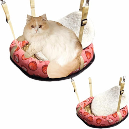 Hanging Cat Bed with Rattan Mat and Cotton Pad Cat Swing Hammock for Cage Kitten Cage Pet Hammock Ferret Bed Desk Accessories Indoor Hanging Bed Kitten Puppy Rabbit Bunny (Round-Pink,Small)