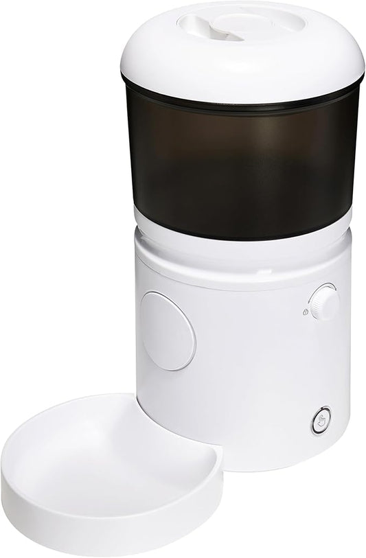 Amazon Basics Automatic Cat Feeder with Programmable Voice Recorder, Slow Feed, Portion Control, 4L Capacity, White