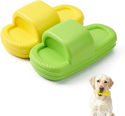 MECOOL Dog Toy 2PCS Unbreakable Slippers Squeaky Dog Toys for Teehing Chewing Size for Medium and Samll Breeds,Yellow and Green