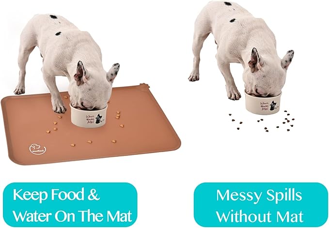 Silicone Waterproof Dog Cat Pet Feeding Mats, Non Slip, Easy Clean Pet Dog Cat Bowl Mats Placemat (18.5" x 11.5") Brown