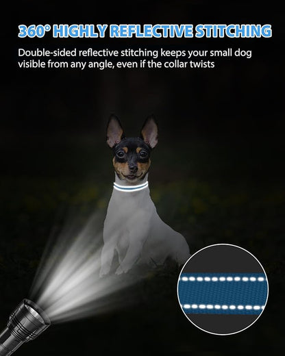 Joytale Puppy Collar, Feather-Light Double-Sided Reflective Nylon Collar for Night Safety, Adjustable Quick-Release for Extra Small Dogs, Sky Blue, XS (3/8" Width)