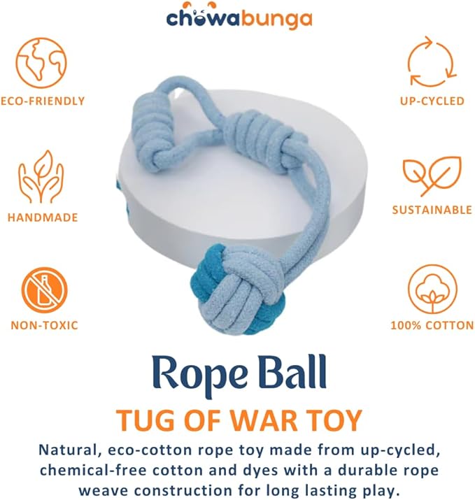 Tug of War Dog Toy 12 Inch Eco Cotton Interactive Dog Rope Toy with Grip Handle & Rope Tug Ball with Natural, Non-Toxic Dyes Tug Toy for Medium & Small Dogs
