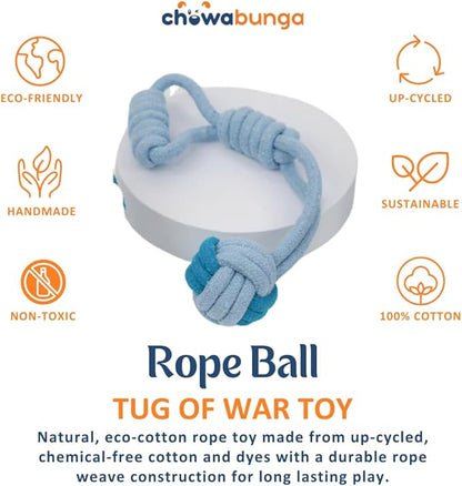 Tug of War Dog Toy 12 Inch Eco Cotton Interactive Dog Rope Toy with Grip Handle & Rope Tug Ball with Natural, Non-Toxic Dyes Tug Toy for Medium & Small Dogs