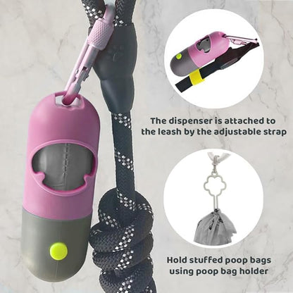 Dog Poop Bag Dispenser with Built-in LED Flashlight and Metal Clip for Leash, Pet Waste Bag Holder, Dog Walking Accessory (Pink)