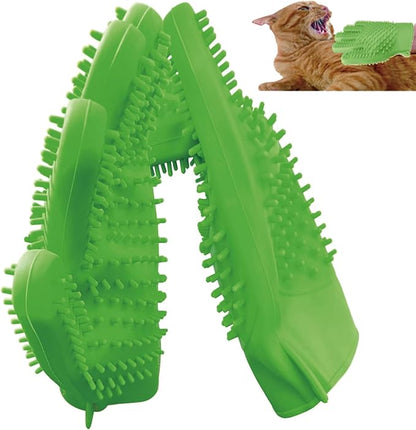 YOFANG Double-Side Pet Hair Removal Gloves for Dogs & Cats,Cat Bite-Proof Gloves Massage and Feeding,4-in-1 Deep Cleaning and Deshedding Brush & Washing Mitt,Suit for Short/Long Hair Pets, (Green)