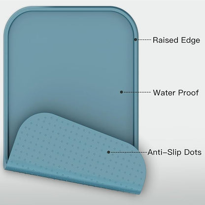 Pet Feeding Mat [Warped Resistant Raised Edge], Water-Proof Silicone Placement for Food Water Bowls, Anti-Slip Base Protect Floor, BPA-Free&Dishwasher-Safe [18.5x11.5inch Small, Blue]