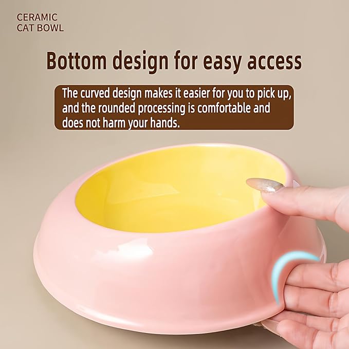 15° Inclined Cat Bowl Optimal Neck Support, Effortless Eating 6.89-Inch Wide and 2.05-Inch Tall Saucer with 7.04-Ounce Capacity Pet Bowl for Cats and Small Dogs（Pink Yellow）