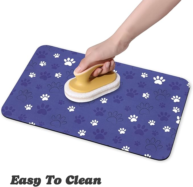 Dog Food Mat, Absorbent Water Bowl Mats Cat Pet Feeding Placemats Dark Blue 12 * 20 inch