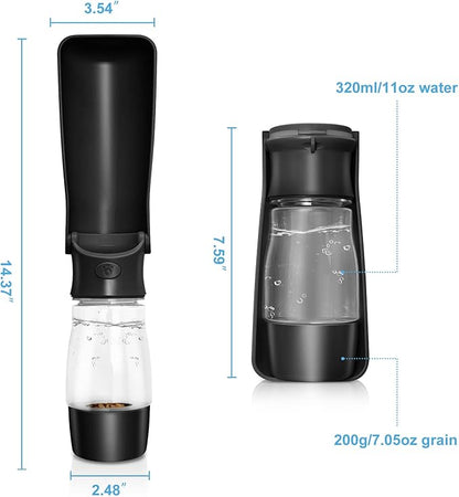 Dog Water Bottle with Food Container, Collapsible Portable Dog Water Dispenser Leak Proof Puppy Drinking Cup, Dog Travel Water Bowls Accessories for Pet Outdoor Walking Hiking (Black)