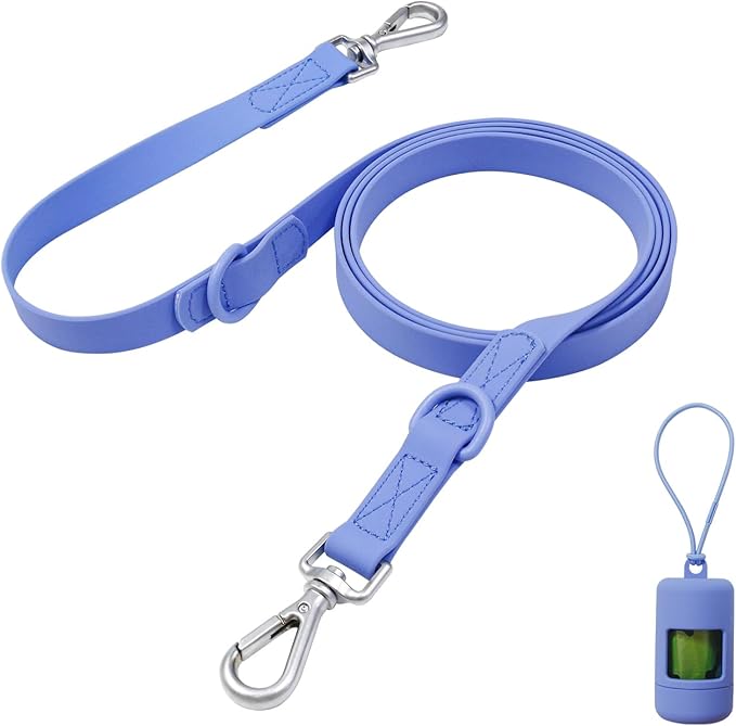 Waterproof Dog Leash with Poop Bag Holder, 5FT/6FT Adjustable Length with 2 Swivel Hooks, Odor-Free & Easy-Clean Dog Lead for Large Medium Small Dogs