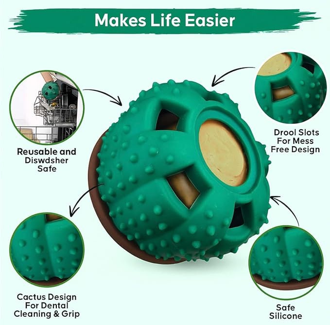 Cactus Design Frozen Treat Dispensing Dog Toy - Interactive Dog Toys to Keep Your Pup Busy and Distracted - Freezable Fillable Silicone, Reduces Anxiety, Easy to Clean, Perfect for Seniors