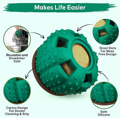 Cactus Design Frozen Treat Dispensing Dog Toy - Interactive Dog Toys to Keep Your Pup Busy and Distracted - Freezable Fillable Silicone, Reduces Anxiety, Easy to Clean, Perfect for Seniors