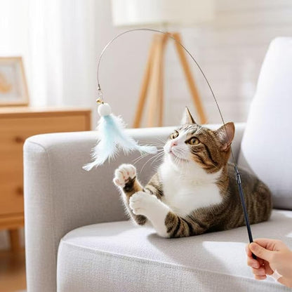 Cat Toy Wand Interactive Toys for Indoor Cat 6 in 1 Natural Bird Feather Ball Toys Pet Dancing Playing Kitten Cat Having Fun Exerciser Toy 3 Wands and 3 Assorted Teaser Refills