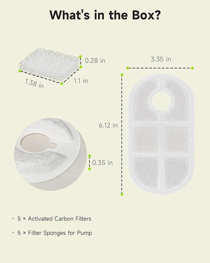 Dog Water Fountain Filters for FS20 Dog Water Fountain, 10 Pack Filters with 10 Pack Sponges Set, 5 Layer Replacement Filters for SL Tap Dog Fountain Battery Operated FS20