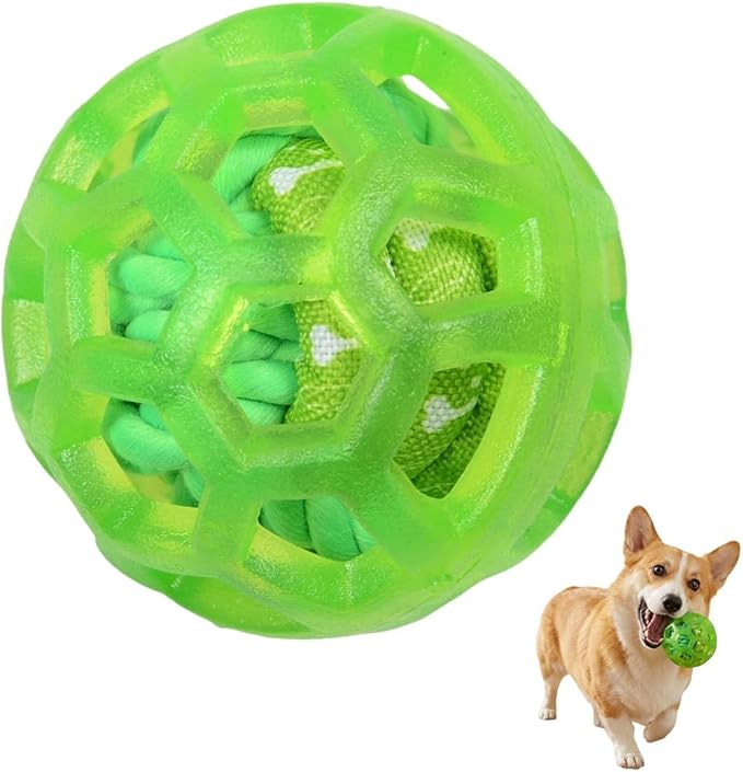 Dog Ball Toy with Built-in Rope Ball - Dog Chew Toy for Relieving Anxiety, Cleans Teeth, Interactive Fetch Dog Toy Balls for Large, Medium Dogs, Green