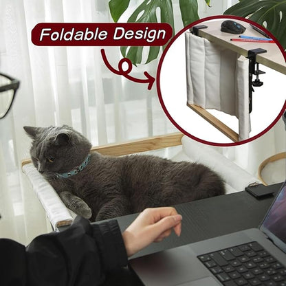 SHENGOCASE Foldable Desk Cat Hammock Perch Bed with Removable and Replaceable Pad,End Table Side Cat Bed Attachment Mount