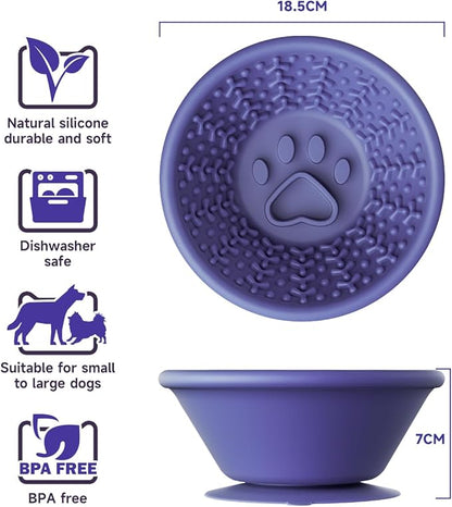 Dog Lick Bowl, Non-Slip Slow Feeder Licking Mat & Treat Dispenser (Wide Bowl Mouth w/Inlaid Stainless Steel Ring) - Interactive Toys, Anxiety Reducer, Freeze Bone for Dogs, BPA Free Silicone