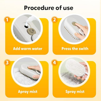 3 In1 Cat Steamy Brush, 2026 New Comb for Cats Dogs, Dog Brush with Steam Self Cleaning Pet Hair, Pet Spray Hair Removal Comb for Shedding, Long Short Haired with One-Click (Milk coffee)