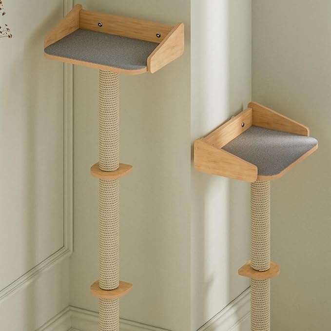 52.7'' Cat Tree Window Sill Perch with Tall Vertical Scratching Post Height-Adjustable Indoor Hammock Bed for Large Cats Drill-Free Suction Cup Climbing Tree Tower for Sunbathing & Bird Watching