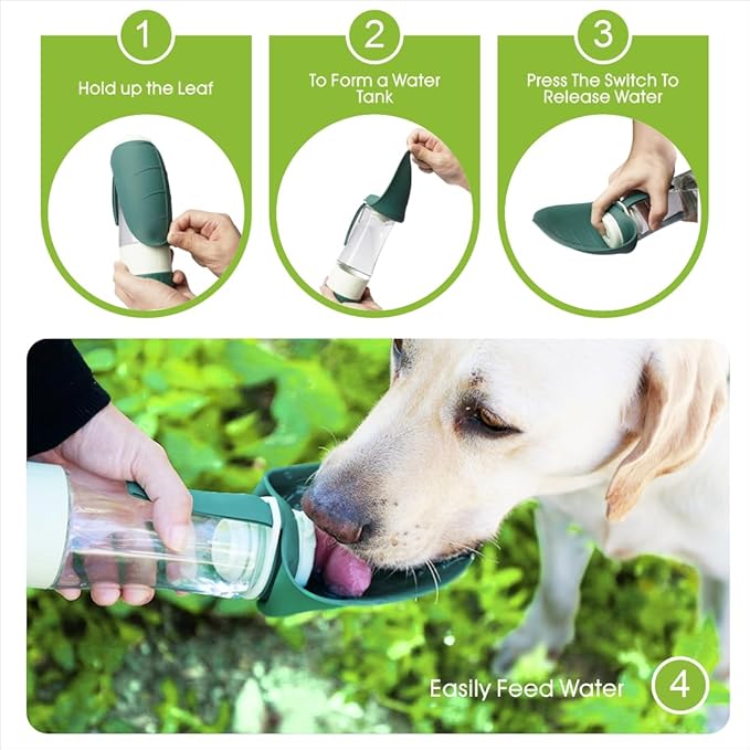 SUPERDESIGN Green Dog Water Bottle Portable with Food Container, Dog Travel Water Bottle Easy-to-Use, Leak-Proof Design Pet Water Bottle Ideal for Travel,Hiking and Dog Walking Accessories