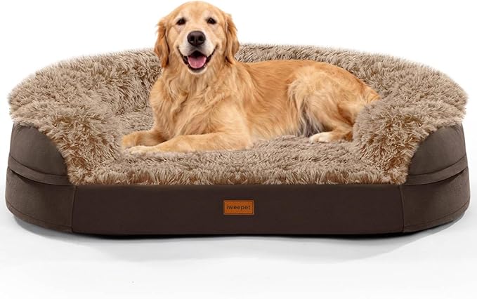 Orthopedic Dog Beds for Extra Large Dogs, 44" x32.6" x7.6" Supportive Dog Sofa Bed with 28D Egg-Crate Foam, Removable Washable Cover, Waterproof Lining, for Puppy,Senior,Sick,Brown